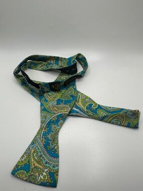 Paisley Self-Tie Bow Tie in Teal and Lime